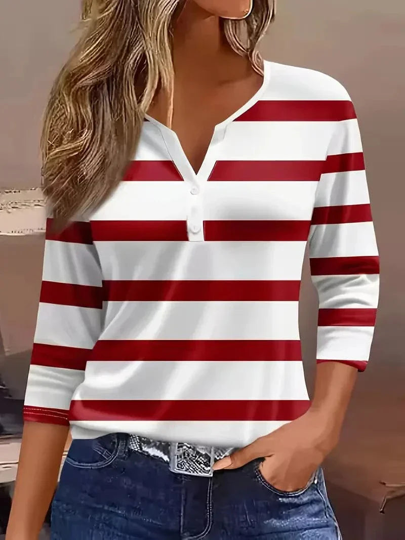 Amelia Striped V-Neck Blouse |  Women's Top