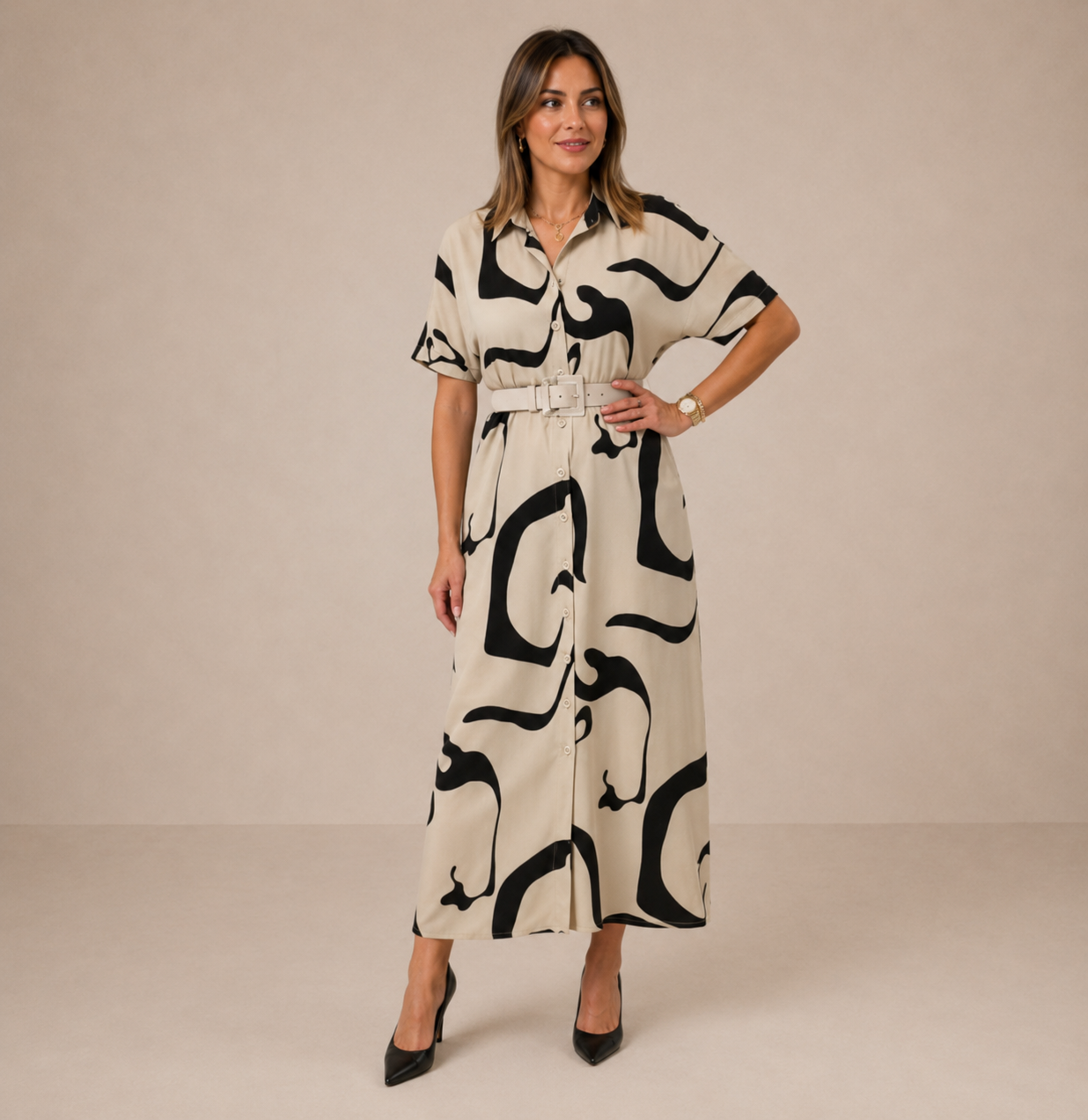 Aurélie Midi Dress | Women's Elegant Shirt Dress
