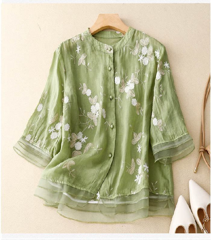 Hayley Chic Embroidered Blouse | Women's Summer Long Sleeve Top