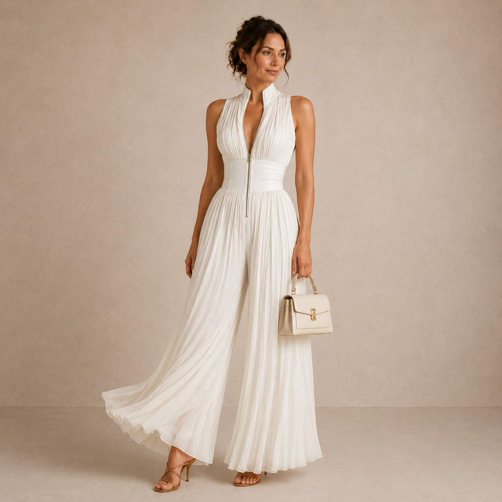 Chiffon Pleated Wide-Leg Set | Women's Outfit