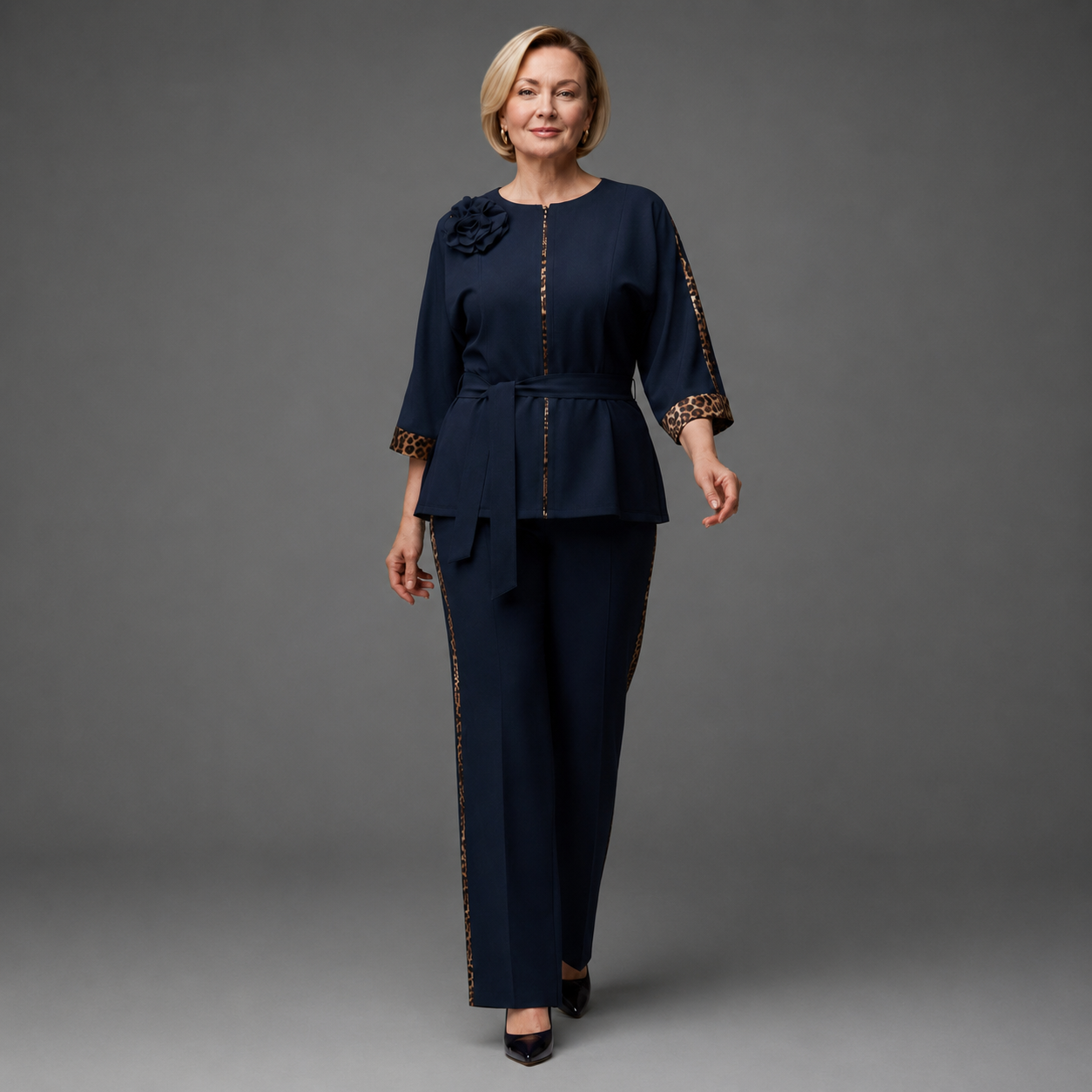 Elegant Panther Set | Women's Outfit with Wide Pants