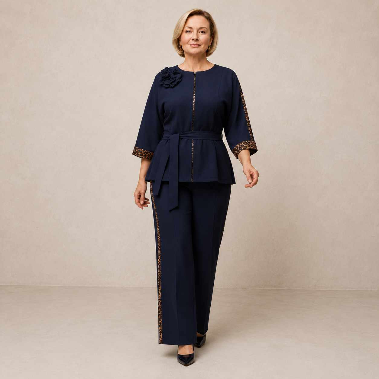 Elegant Panther Set | Women's Outfit with Wide Pants