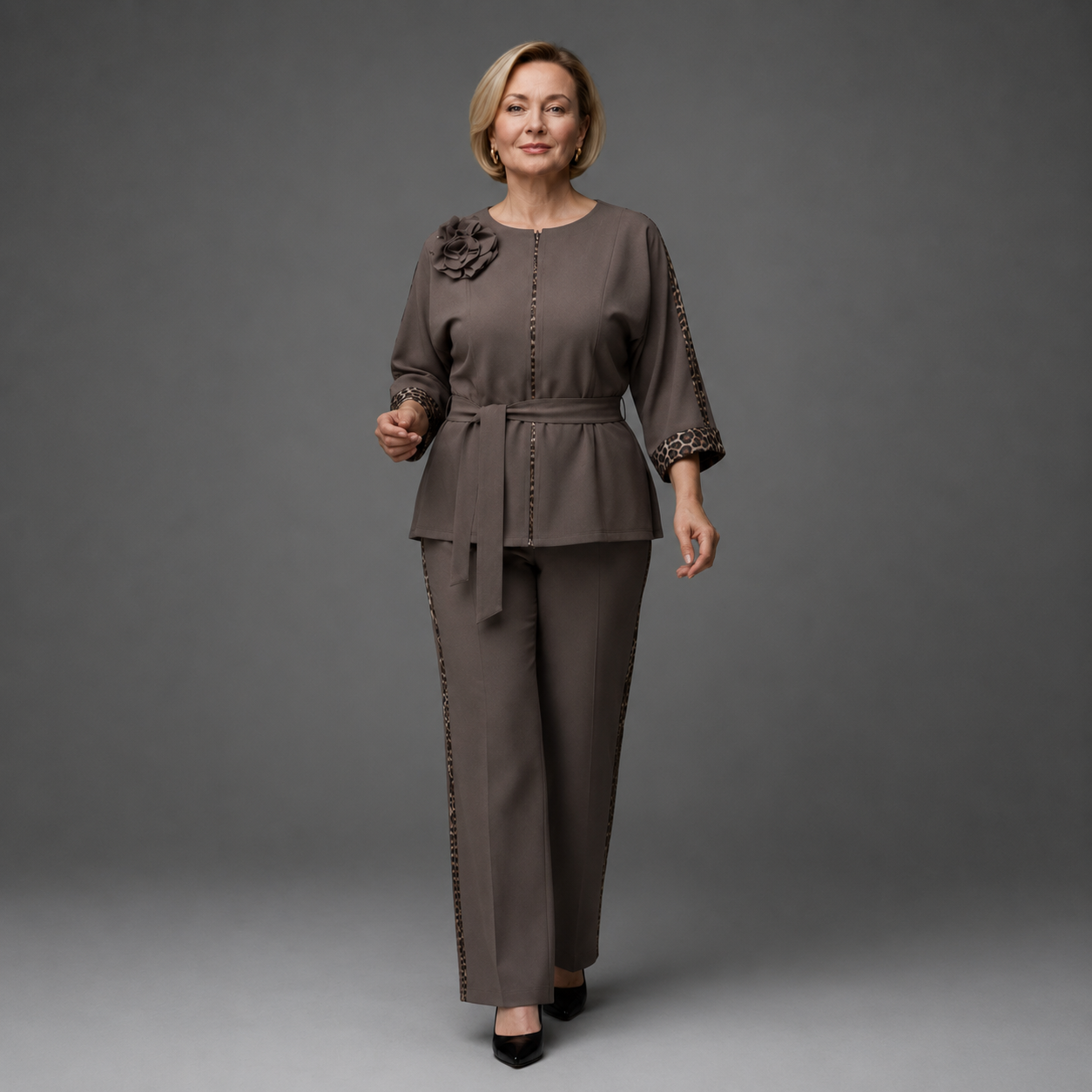 Elegant Panther Set | Women's Outfit with Wide Pants