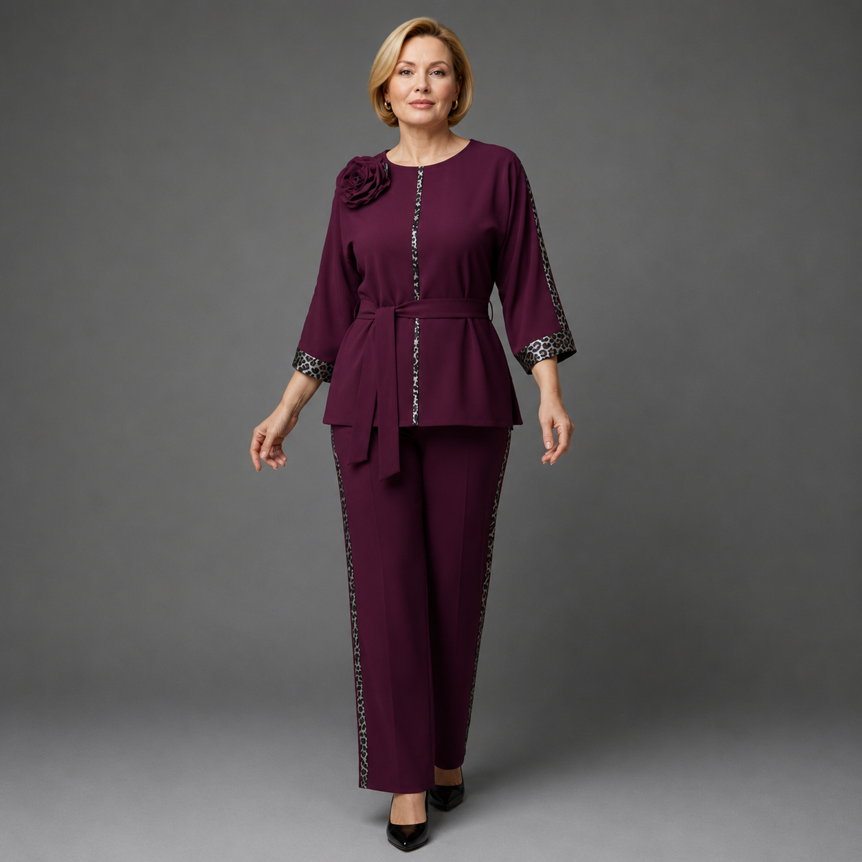 Elegant Panther Set | Women's Outfit with Wide Pants