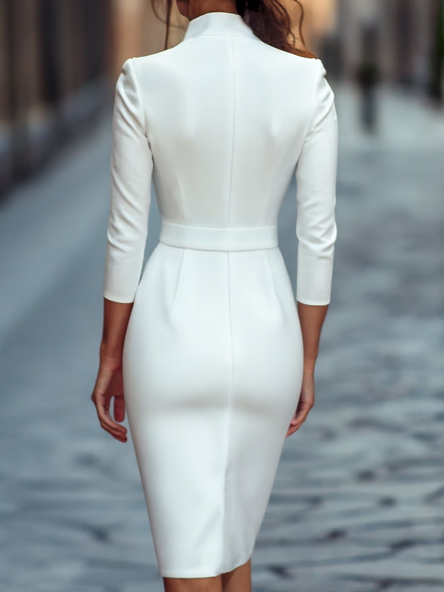 Elegant White Midi Dress | Women's Fashion