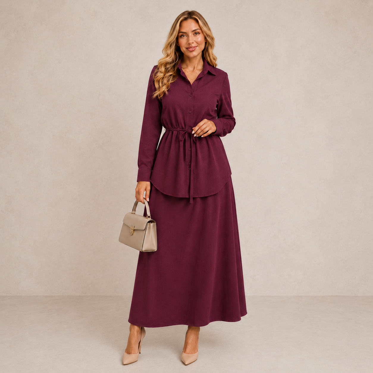 Elegant Women's Set | Two Piece Shirt and Long Skirt