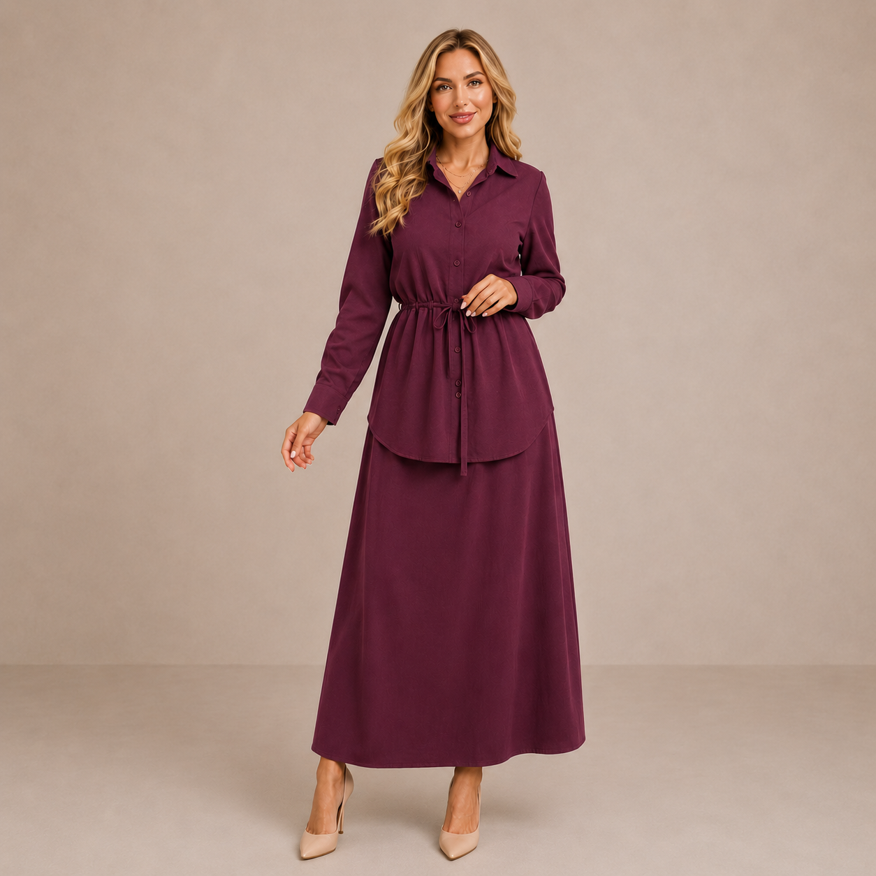 Elegant Women's Set | Two Piece Shirt and Long Skirt