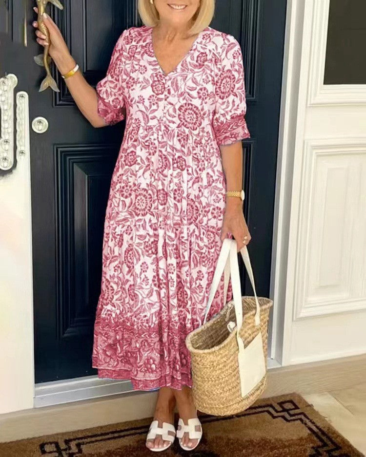 Floral A-Line Dress | Women's V-Neck Dress