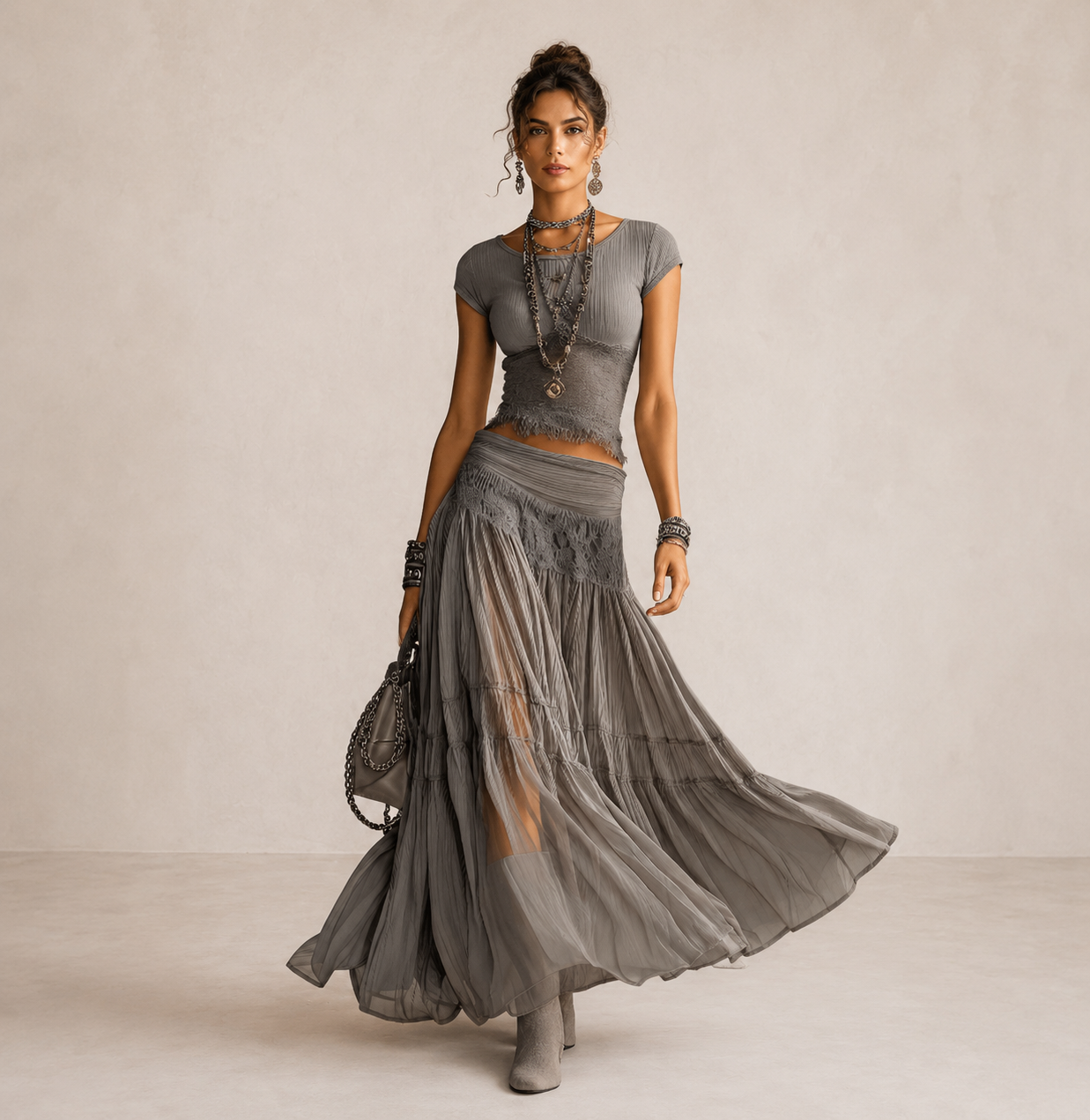 Gray Lace Set | Women's Elegant Outfit