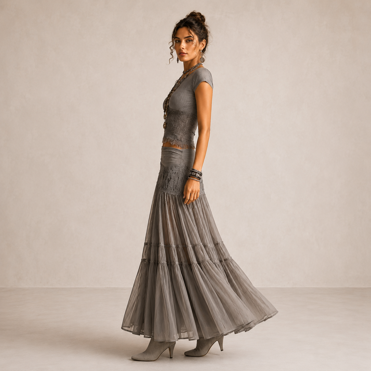 Gray Lace Set | Women's Elegant Outfit