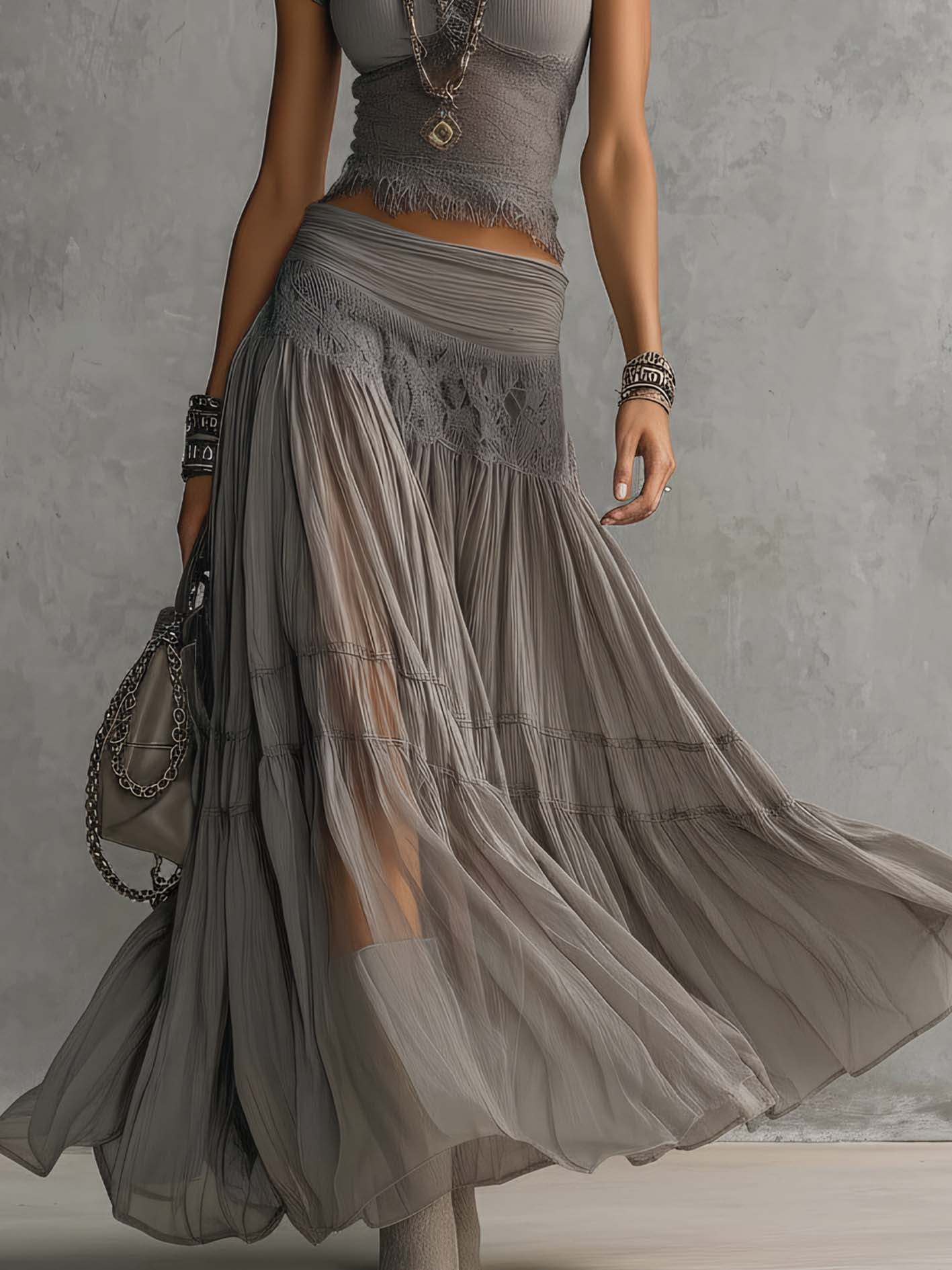Gray Lace Set | Women's Elegant Outfit