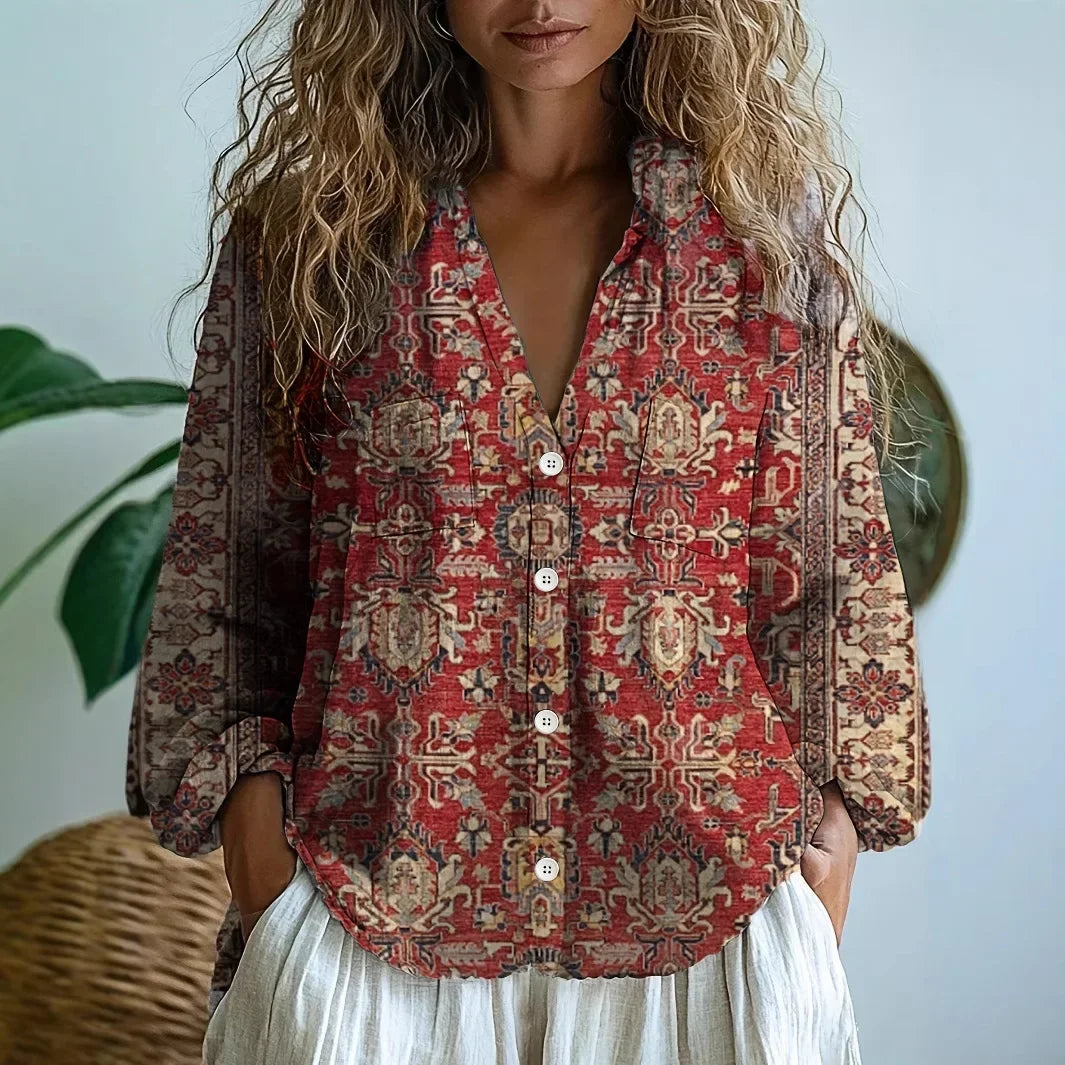 Martha Relaxed Blouse | Women's Nature Print Summer Top