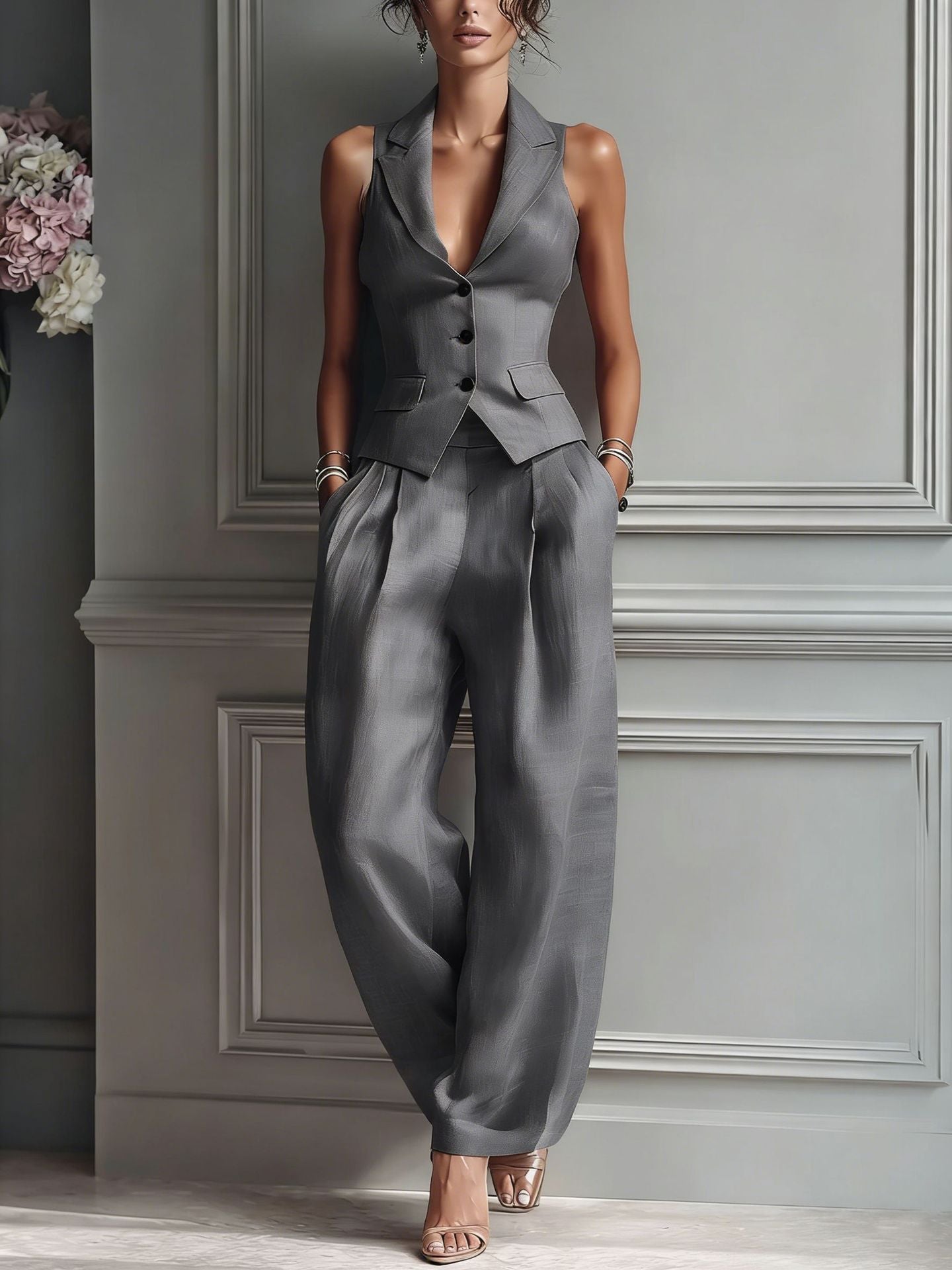 V-Neck Two-Piece Set | Women's Outfit Elegant and Comfortable