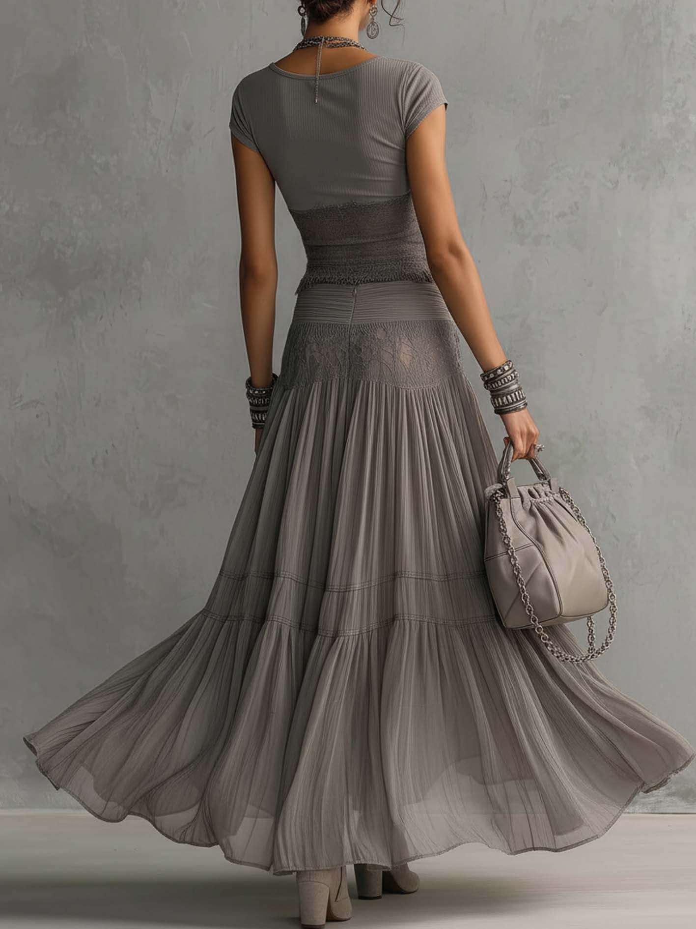 Women's Elegant Two-Piece Outfit | Lace Maxi Skirt Set